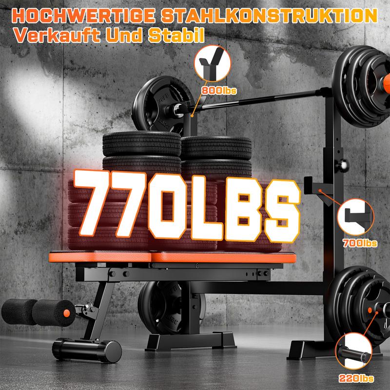 Bearbro 770lbs 5-in-1 foldable work bench, multi-functional work bench, Olympic fitness training comprehensive training bench with squat rack, suitable for full-body strength training in home gyms