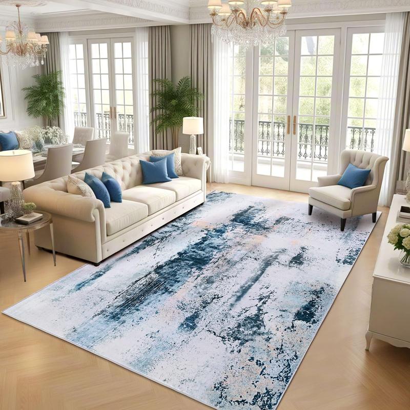 Grey Abstract Modern Machine Washable Area Rug For Living Room, Non Slip Low Pile Large Rug For Bedroom, Farmhouse, Dining Room, 5x8, 7x10, 9x11 Feet