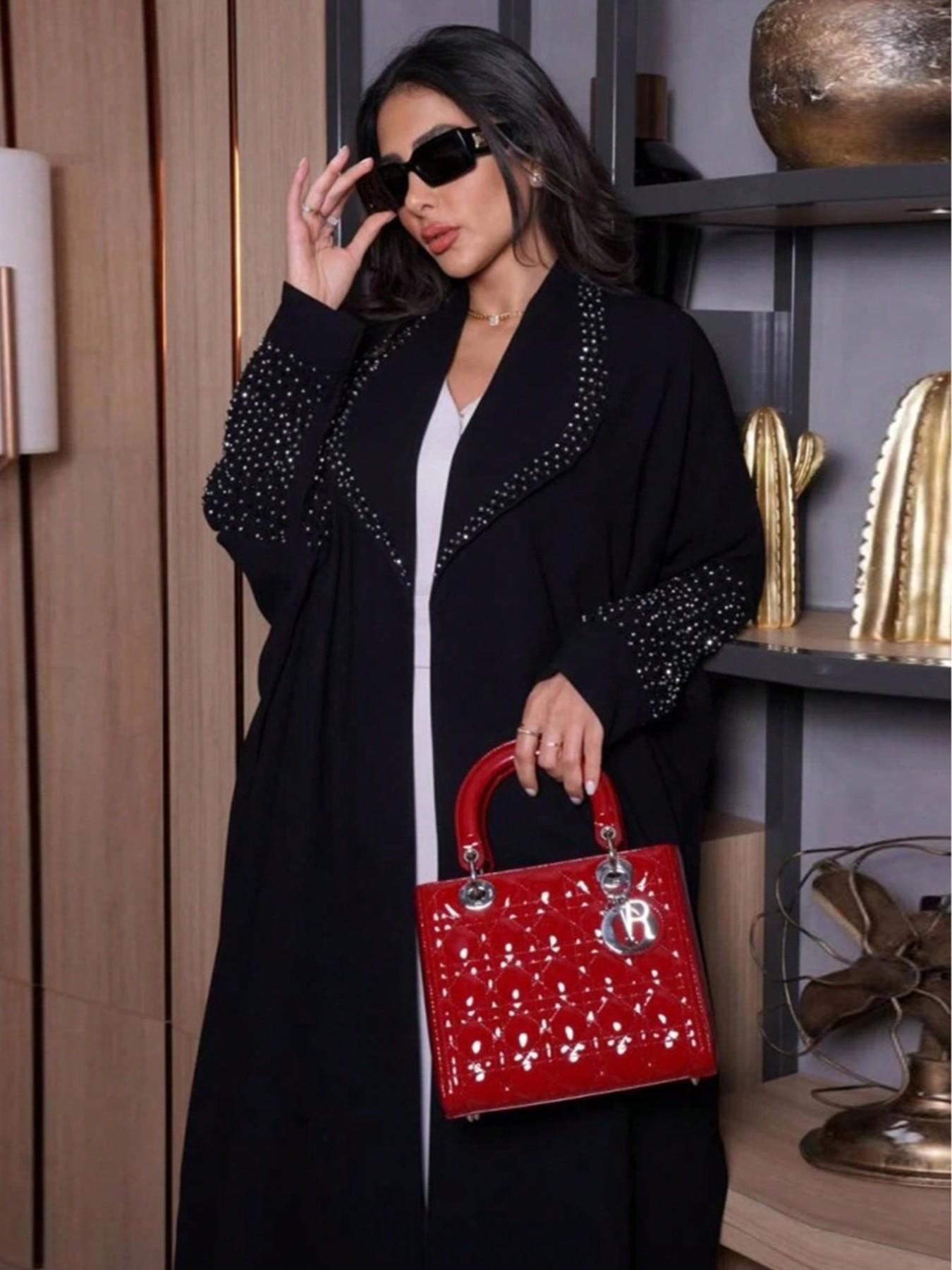 Elegant Long Cardigan with Full Rhinestones, Loose Fit Oversized Wide Sleeves, High-End Party & Commute Outerwear, All-Season Fashion Women