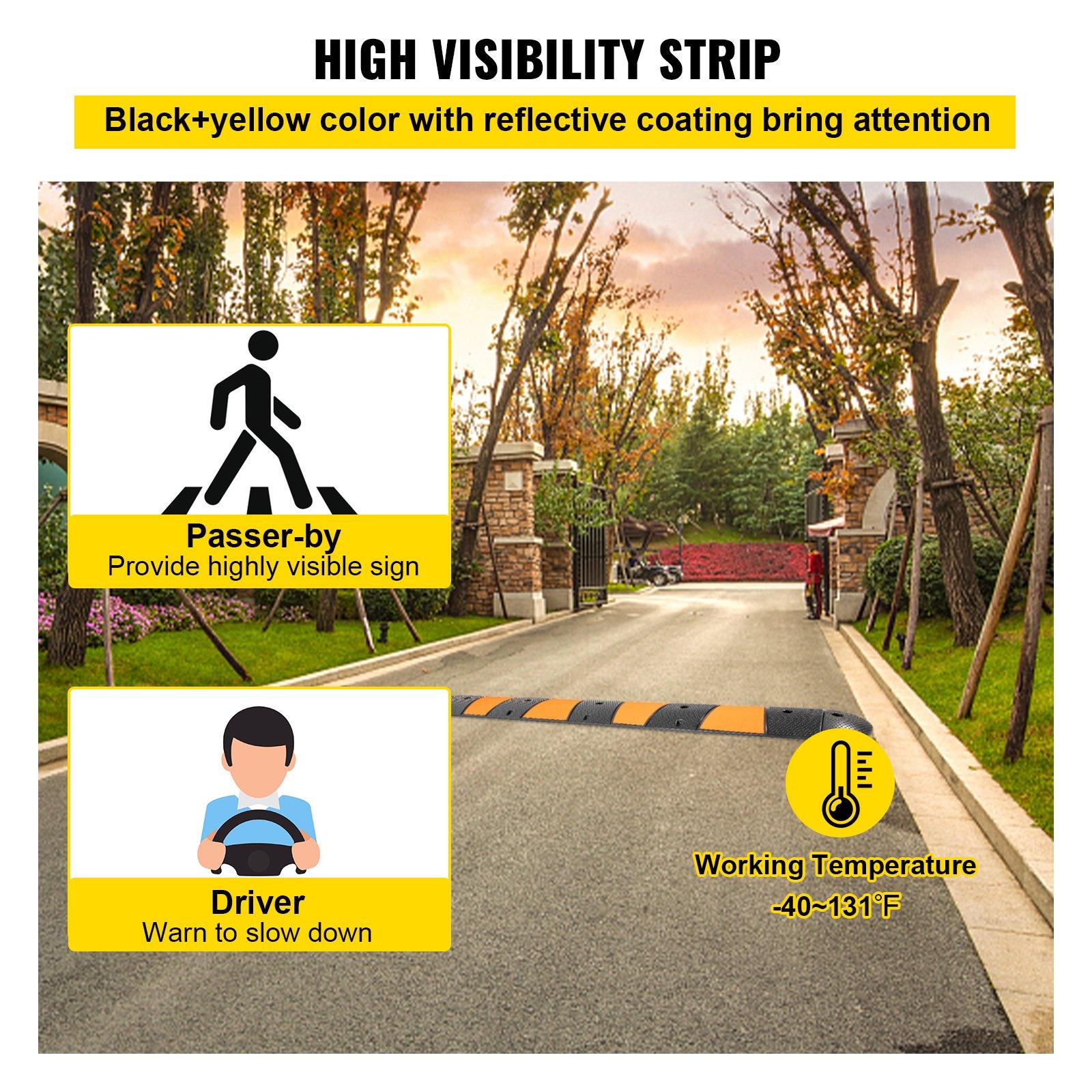VEVOR Rubber Traffic Calming Device, Single Unit with Dual Channels, 72" Length Modular Design Supports Up to 22000 LBS, Dimensions 72.8 x 12.2 x 2.2, Suitable for Asphalt, Concrete, and Gravel Sur VEVOR Rubber Traffic Calming Device, Single Unit with Dual Channels, 72" Length Modular Design Supports Up to 22000 LBS, Dimensions 72.8 x 12.2 x 2.2, Suitable for Asphalt, Concrete, and Gravel Sur