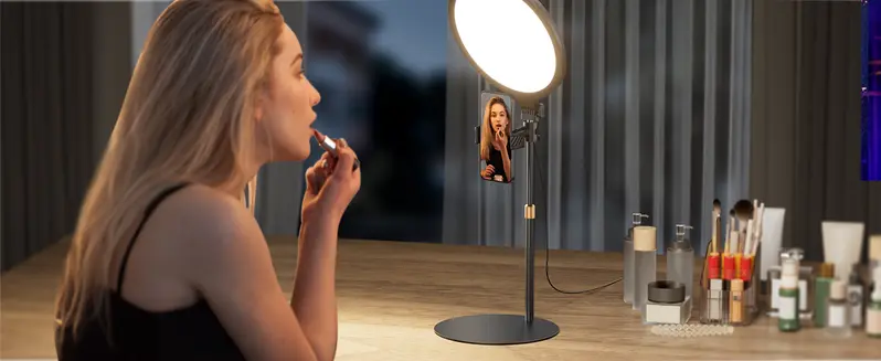 Weilisi 10.5" LED Ring Light with Stand & Phone Holder - 3 Years Warranty, 10-100% Dimming Photographic Fill Light for Desk, YouTube Content Creators’ Vlogging & Laptop Use