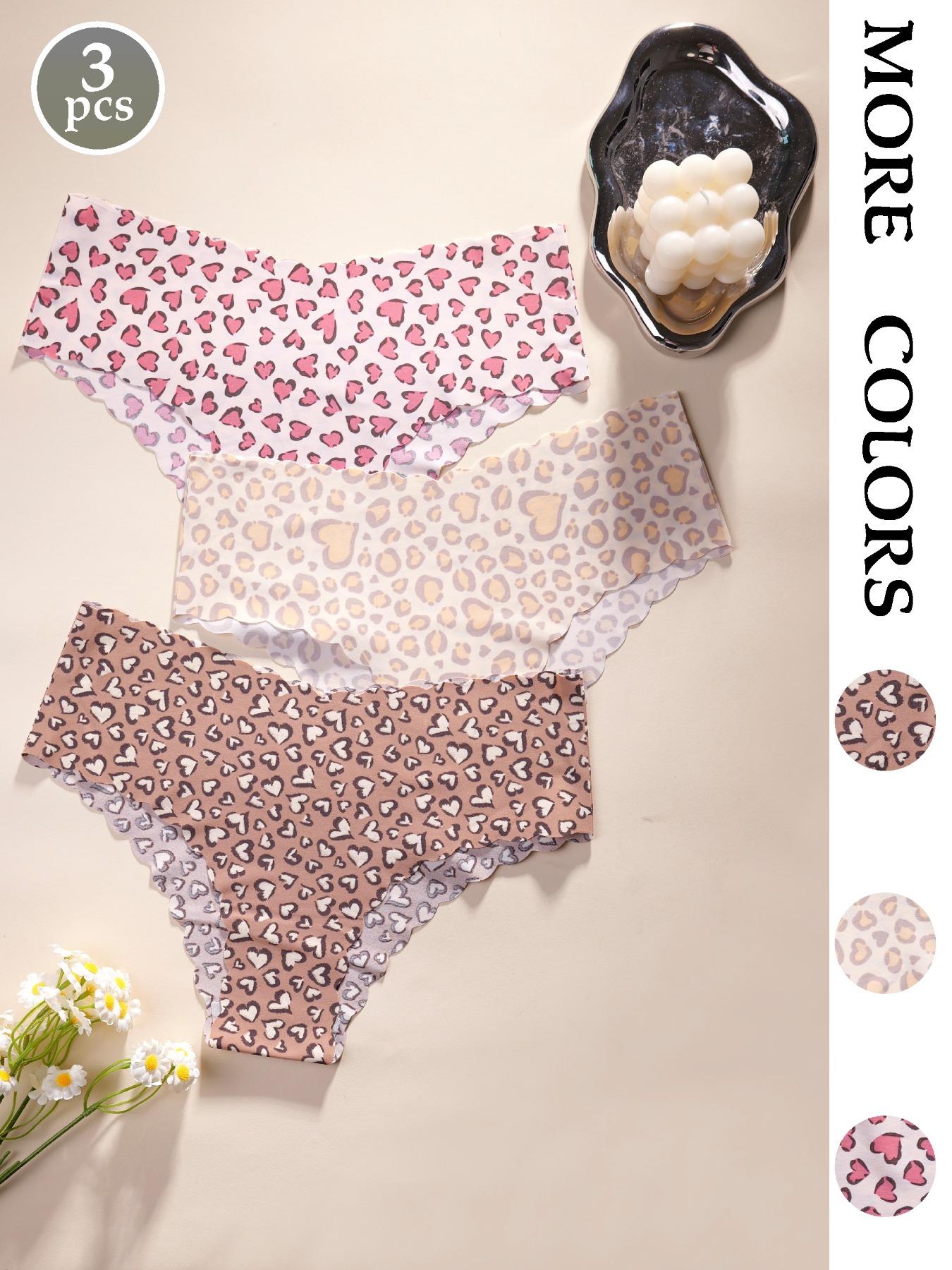 Women's Leopard Print & Solid Color Panties, Comfortable Seamless Fitted Briefs, V-Shaped Pull-Up Waistband, Floral Pattern