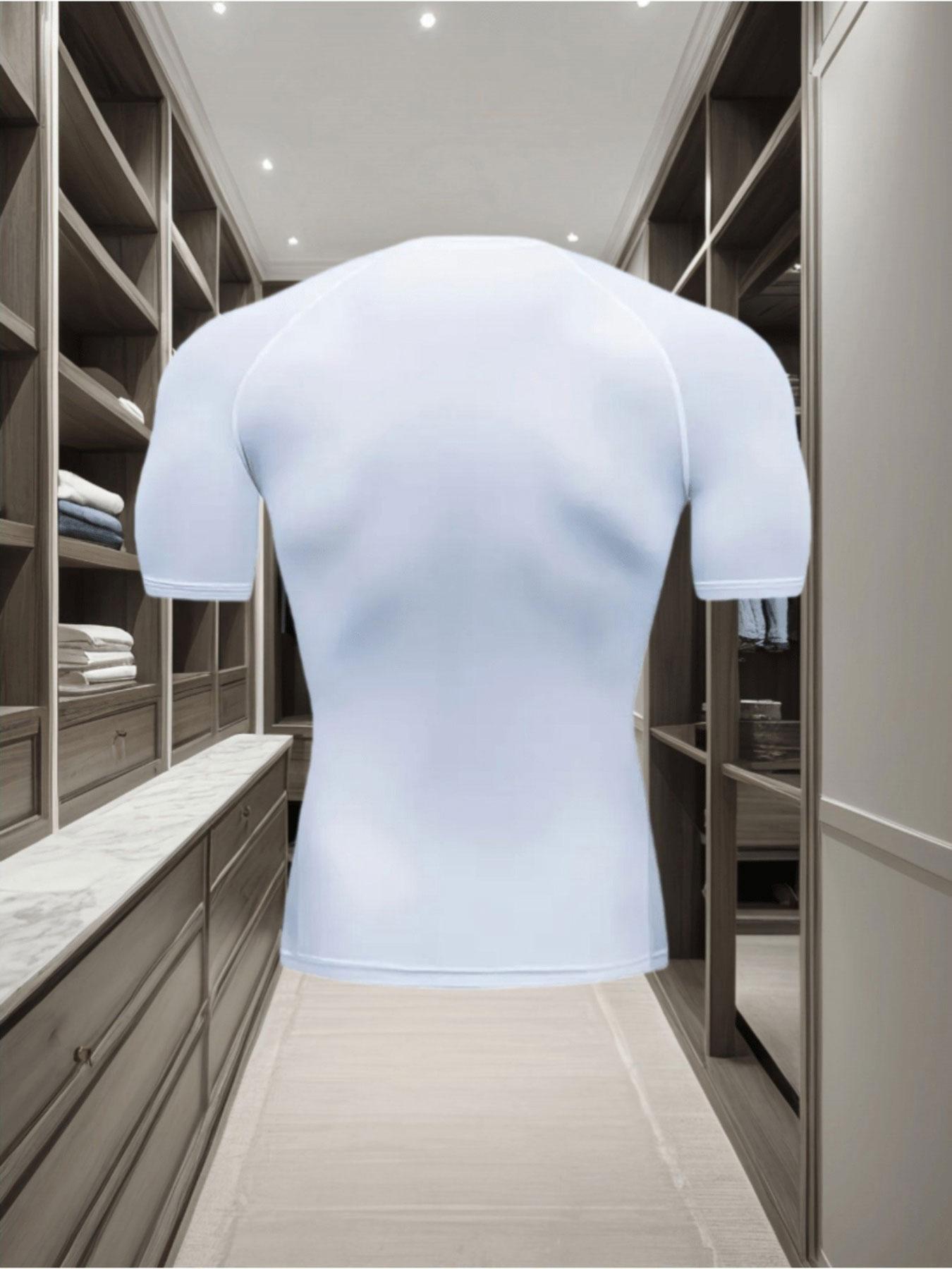 Men's White Short Sleeve Fitness T-shirt with Heartbeat Pull-up Print