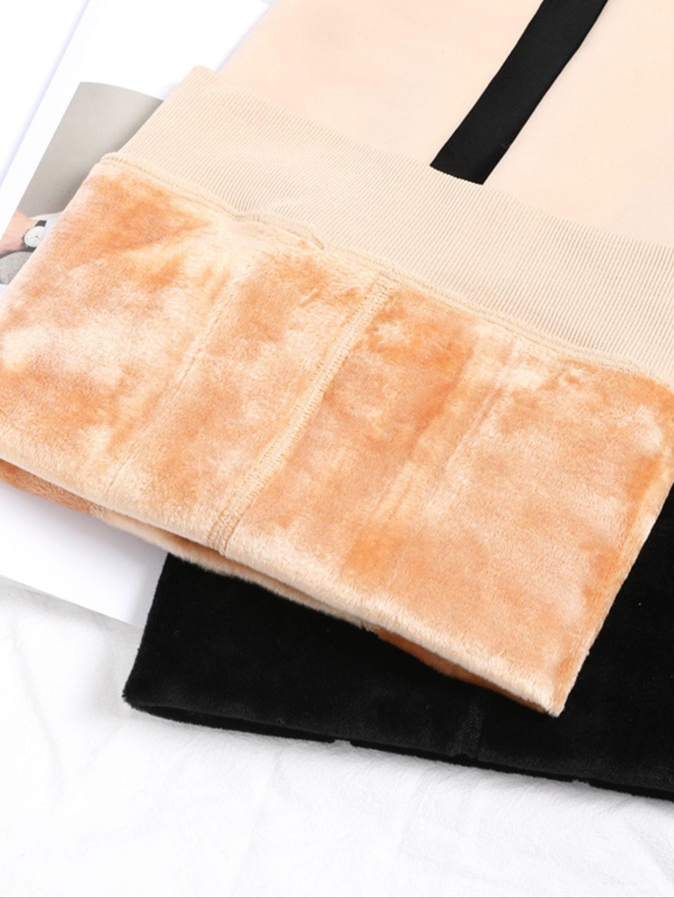 Women's Skin Tone Faux Fur Lined Tight Stocking, Fall & Winter Warmth, Casual Drop Waist Design, Perfect for Cold Weather