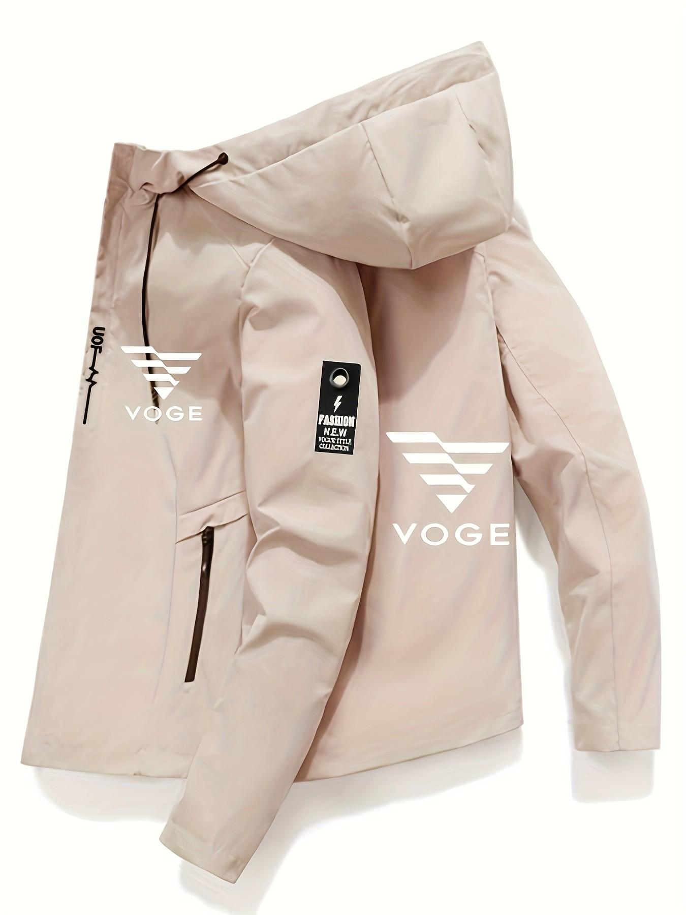Men's Fashion High-Quality Voge Logo Hooded Zipper Windproof Cycling Jacket, Long Sleeve, Fitted, Outdoor Sports, Spring & Fall