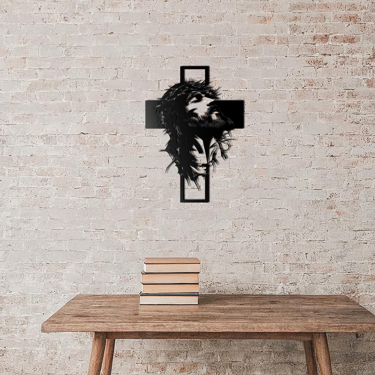 Jesus Cross Metal Wall Art 28.58x40cm Christian Religious Decor Easter Gift Laser Cut Hand Engraved Durable Home Office Church Restaurant Symbolism Hanging - Decorative