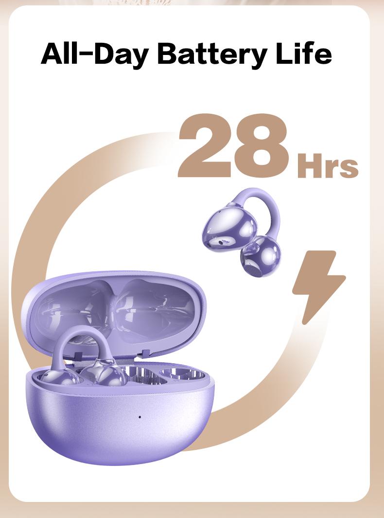 ZIHNIC M108 Clip-on Earbuds,Open Ear Earbuds WirelessBluetooth 5.4,Lightweight Open Ear Headphones with C-Shaped Bridge,Slim Hook,50H Battery,Waterproof,forGlasses Wearers and Workouts