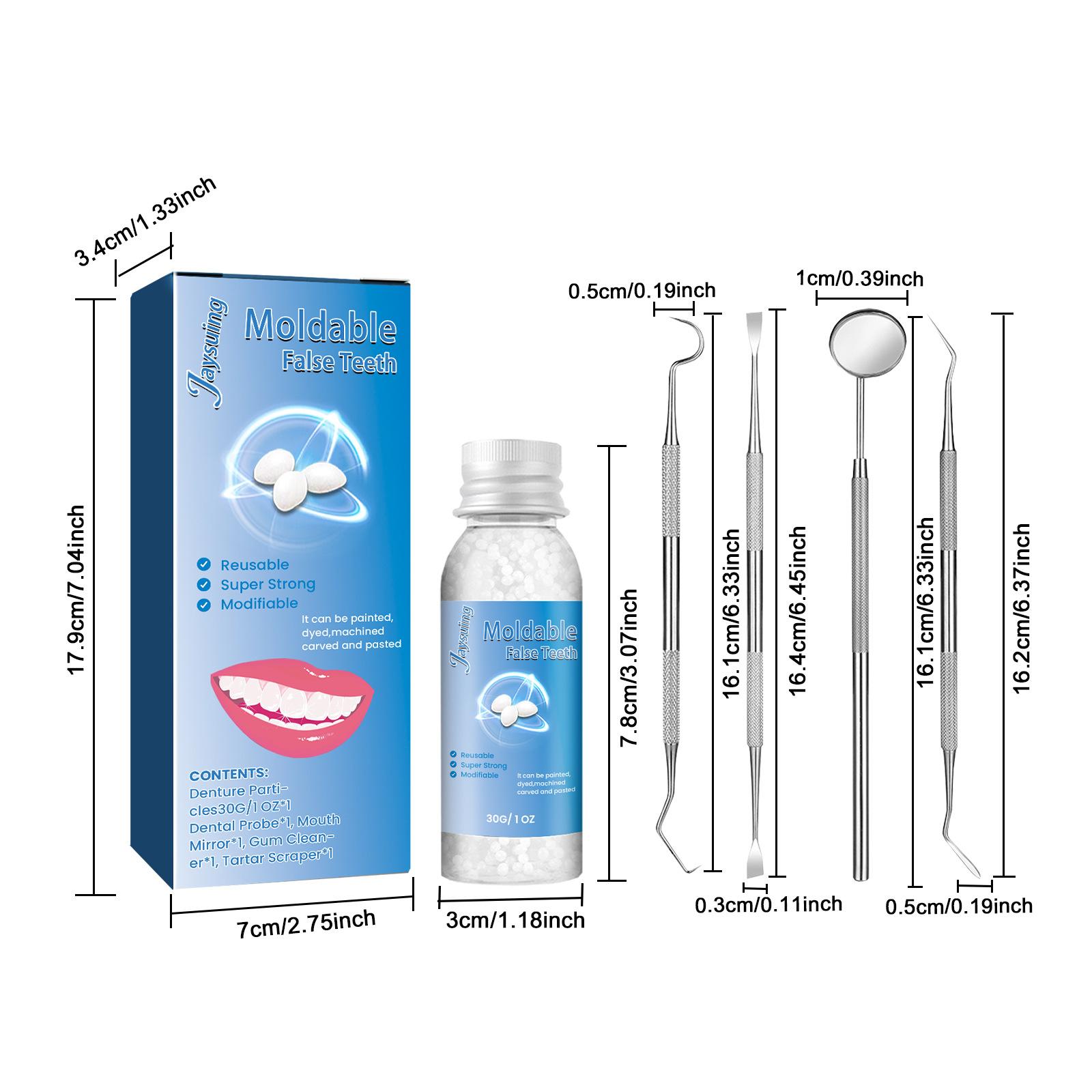 Moldable False Teeth, Dentures Teeth, Fake Teeth, Teeth Repair Kit, Comes with 4 repair tools, Veneer teet, Shapeable Denture RepairPellets for Broken Teeth & Missing Teeth-Oral Care Product, Ideal for Films, TV Programs, Halloween, Cosplay