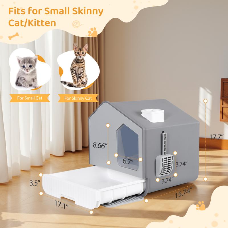 NOVA Odor-Free Enclosed Cat Litter Box W/ Litter Scoop & Mat & Tray for Small Cat/Kitten -  Privacy and Easy Access