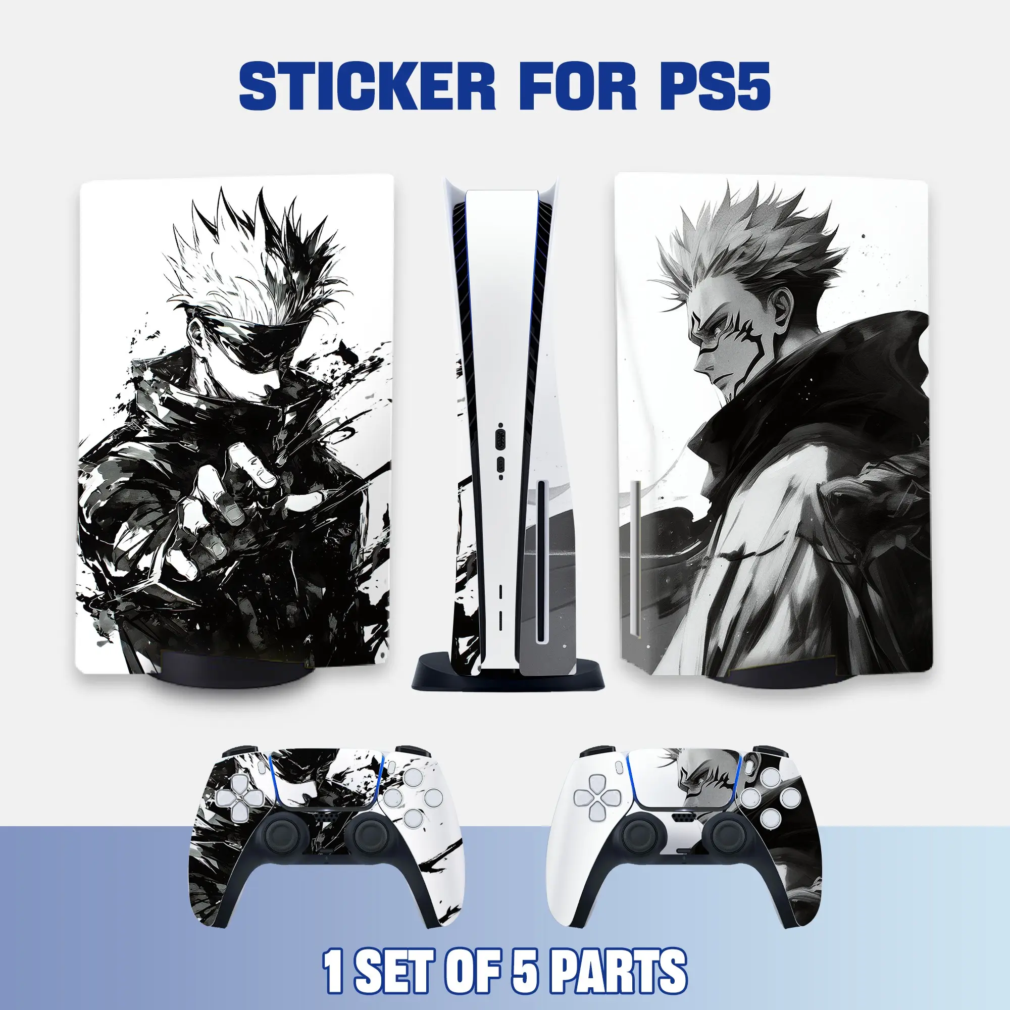 Ps5 Console and Controller Stickers, and Ink Anime Characters, Vinyl Protective Film, Waterproof, Scratch-Resistant, Removable Without Residue