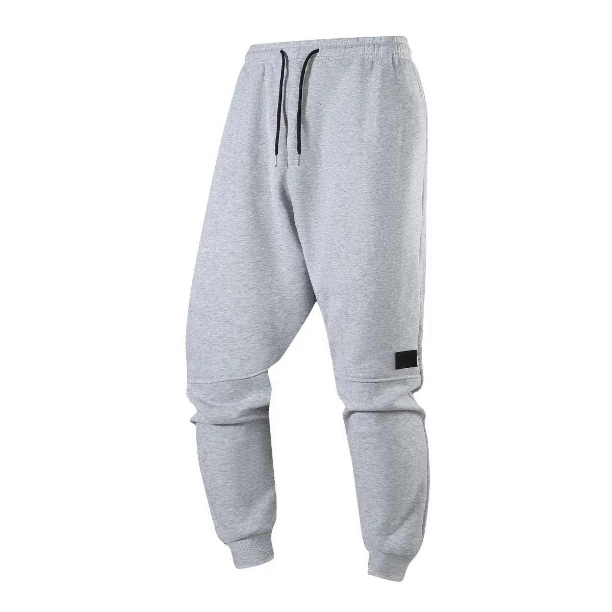 Men Solid Color Patch Label Cuffed Jogger Pants Elastic Drawstring Waist Sweatpants, Soft Tapered Athletic Trousers, Casual Sports Jogging Bottoms for Fitness Training Walking Daily Streetwear Outfits
