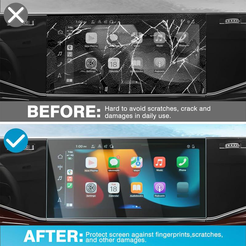 Canvcle 2 Pack Screen Protector for 2020-2025 Audi Q7 Q8 10.1-Inch Upper + 8.6-Inch Lower Screen, 9H Tempered Glass Screen Protector for Audi Q7 Accessories, Car Radio Screen Cover Anti Fingerprint Durable Protection