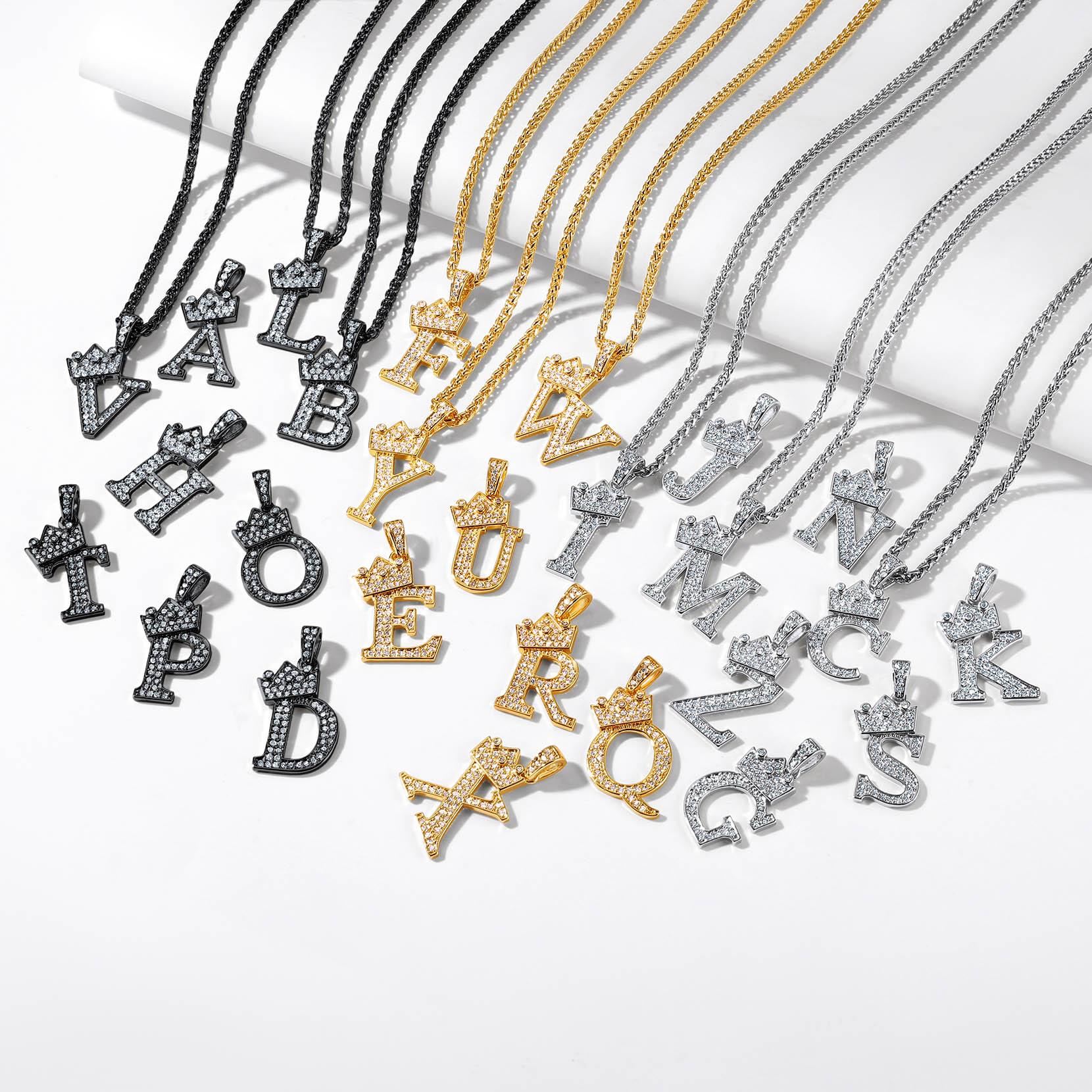 U7 Zircon Initial Pendant Necklace Number Pendant A-Z Chain Crown Necklace for Men Womens Capital Monogram Necklace Jewelry