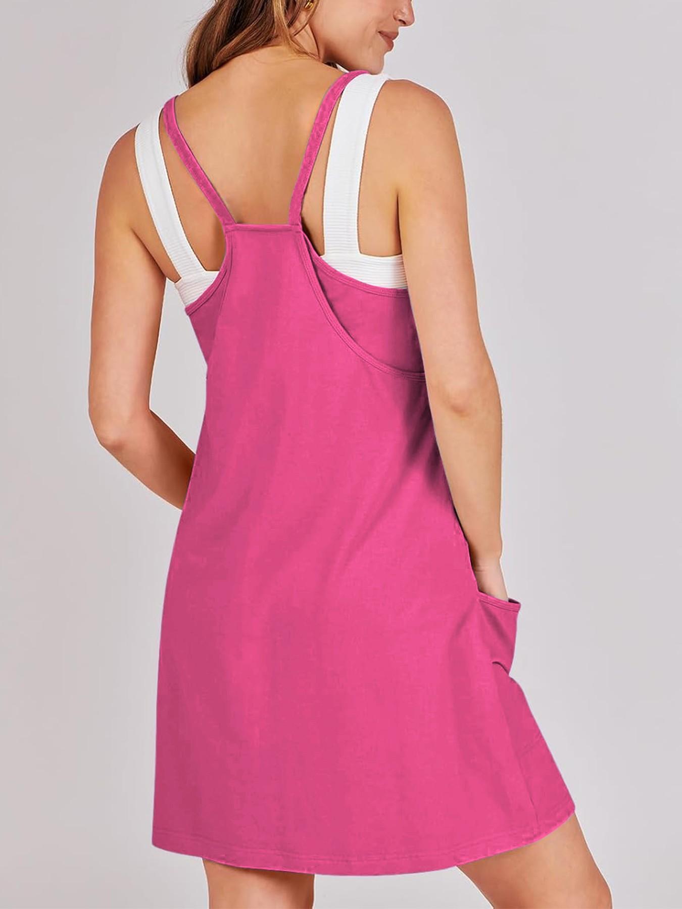 Womens Workout Romper Dress with Shorts Underneath Sleeveless Spaghetti Straps Athletic Outfits Casual Vacation