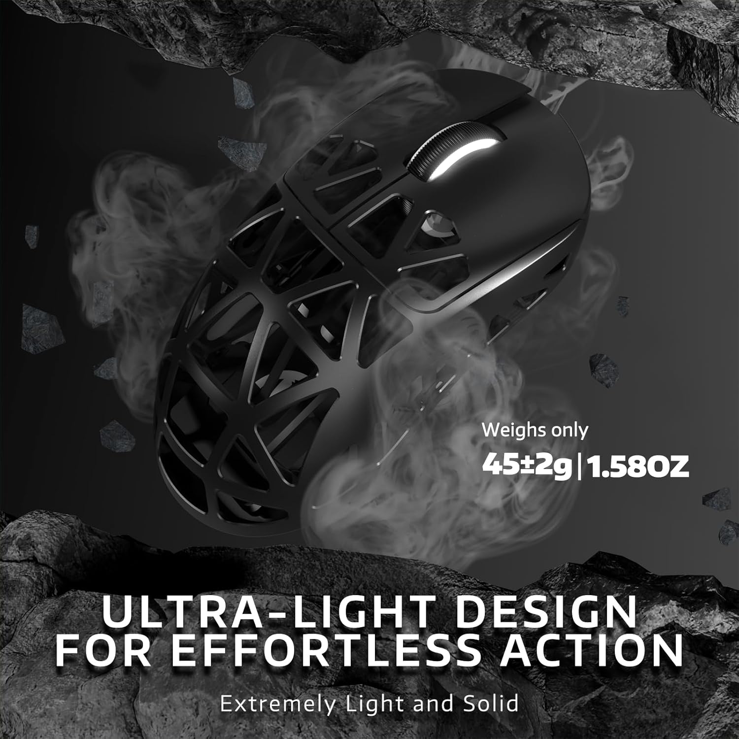 R2PRO 45g Superlight Magnesium Alloy , PixArt PAW3950 Sensor, 42000DPI, 8000Hz  Polling Rate, 2.4G/BT/Wired Gaming , Programmable Mice with Coiled , PC/, Black