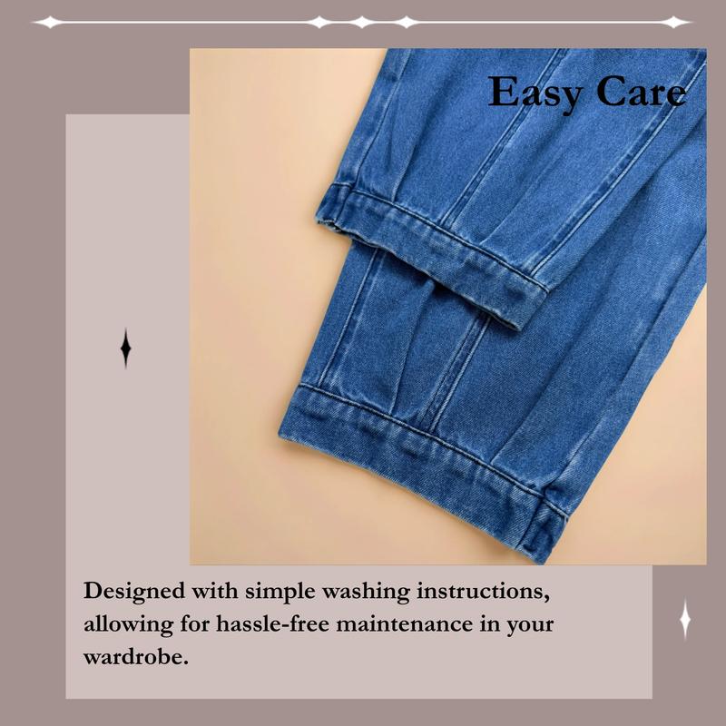 Women's Plaid Loose-Fit Denim Jeans, Casual All-Seasons Comfortable Design, Perfect for Daily Wear & Outdoor Activities