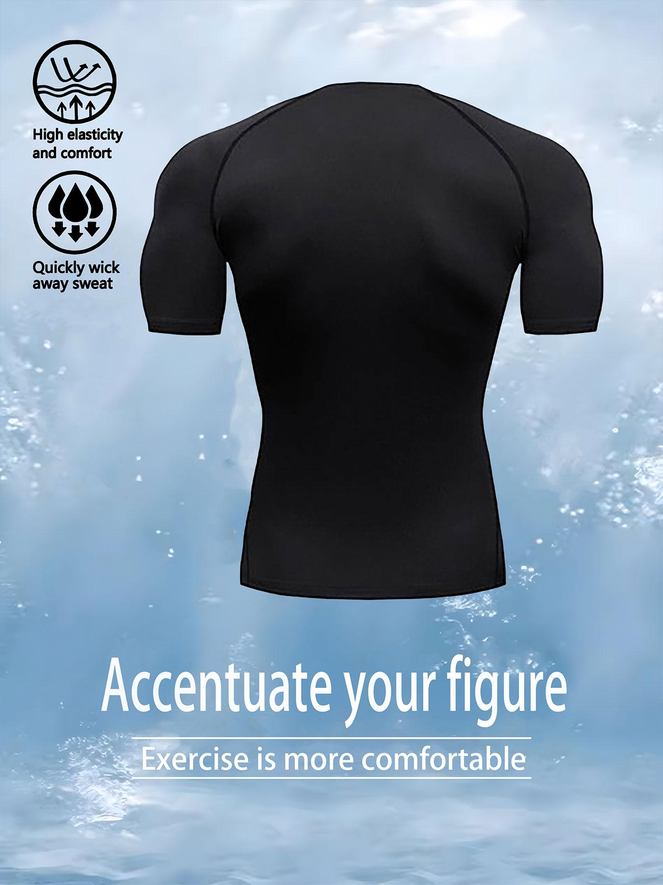 Men's Dragon Print Compression T-Shirt Activewear Workout Rash Guard, Quick-Dry Breathable Stretch Fabric, Tight-Fitting Short Sleeve Top for Fitness and Outdoor Activities
