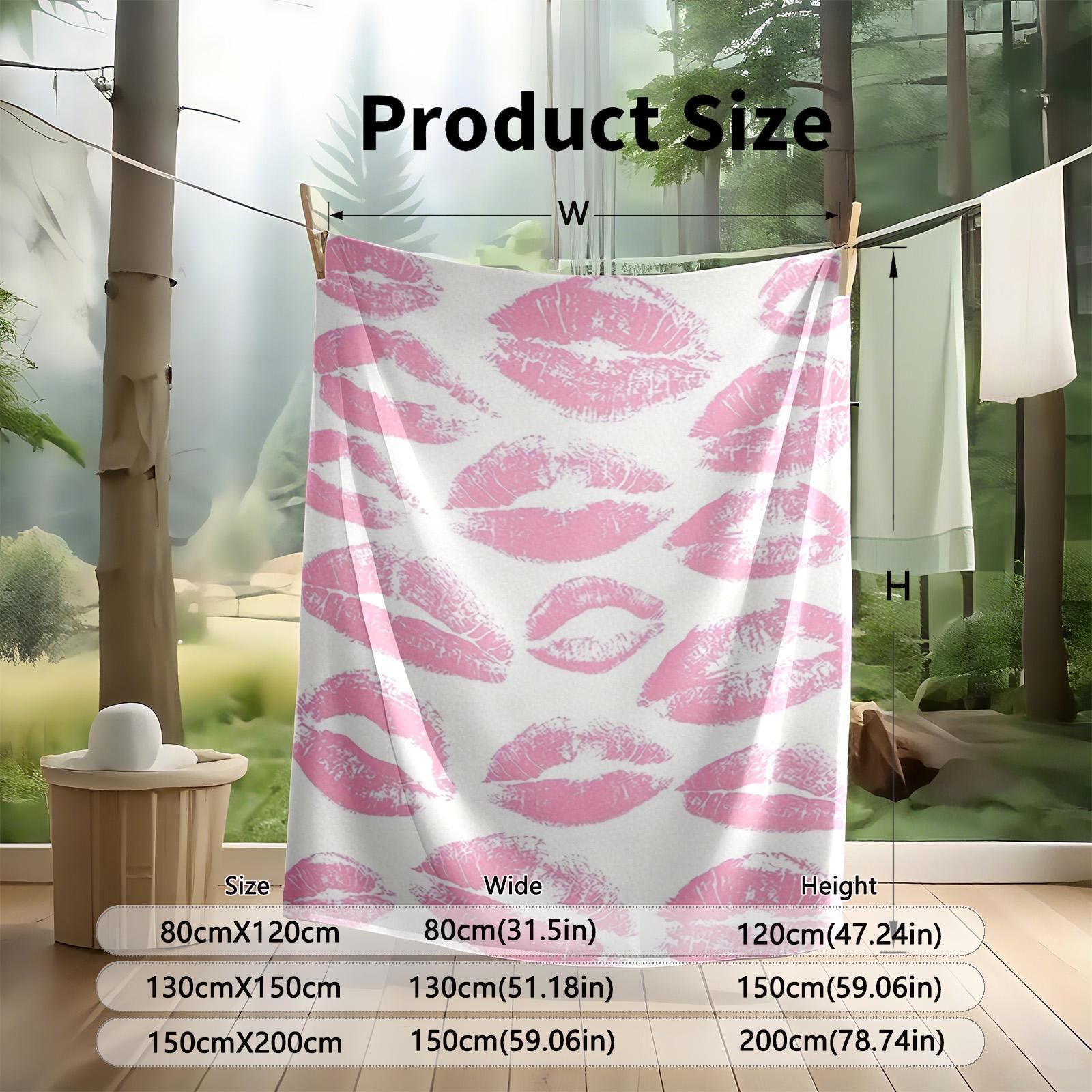 1 piece Pink lipstick mark texture background. themed flannel blanket - Modern-style all-season flannel blanket, soft and comfortable, suitable for sofas and beds, digital print design, 100% polyester material, machine washable, ideal for home