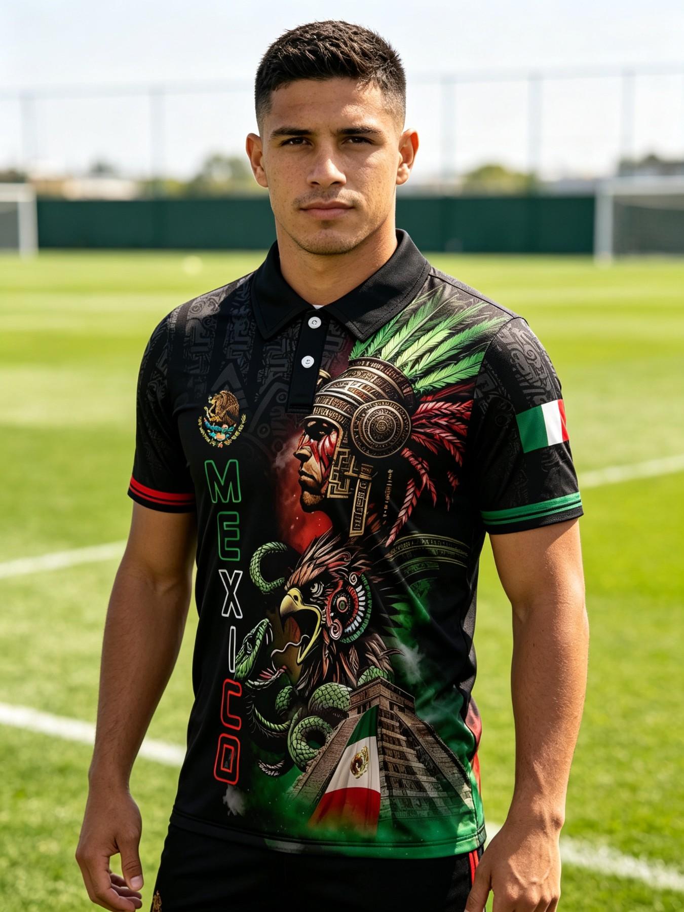 2026 Mexico Sport Short Sleeve Jersey, Summer Training Clothing, Aztec Warrior Print, Fitted Design, Ideal for Training, Outdoor Activities, Streetwear