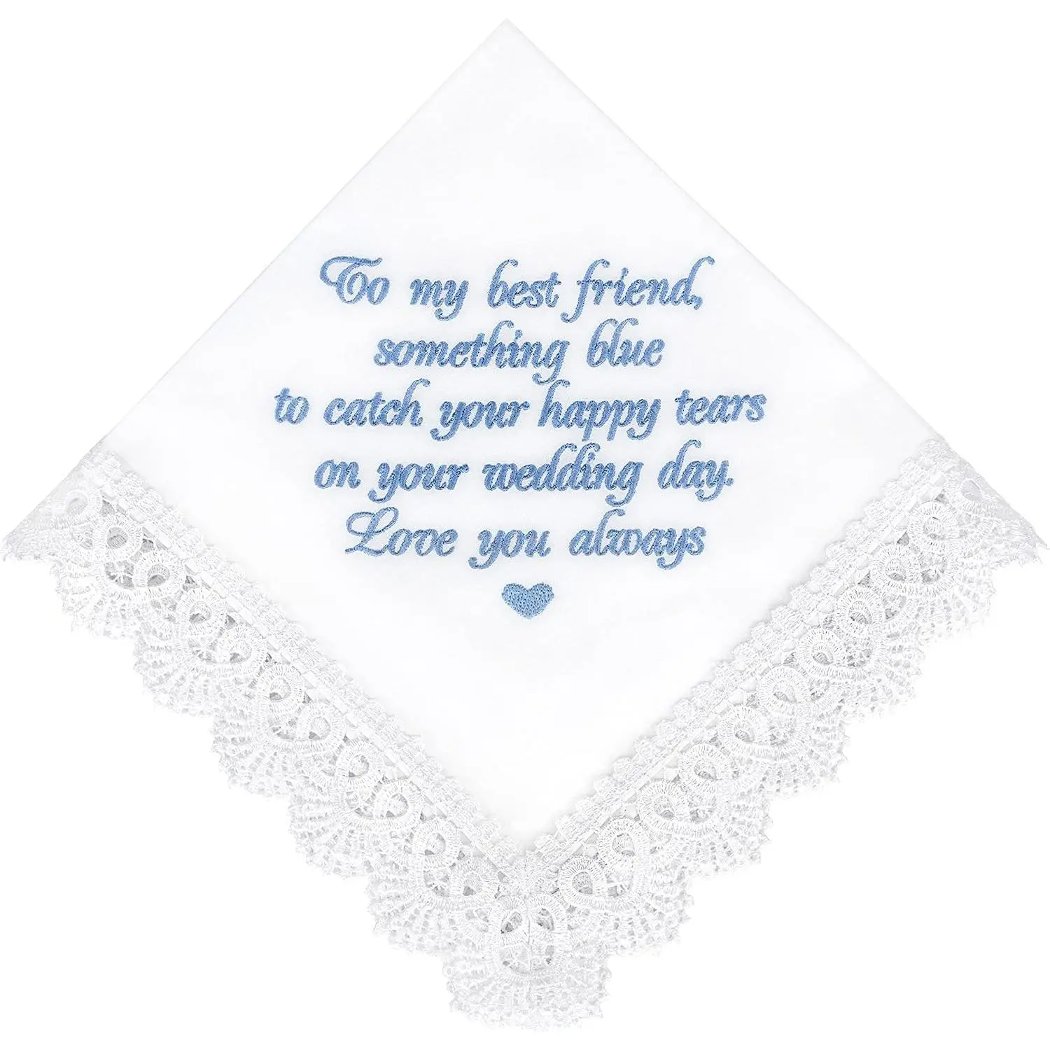 Blue Embroidered Handkerchief for Bride Gift from Maid of Honor Best Friend Wedding Bridesmaid Bridal Shower Something New Borrowed Old(Gift)