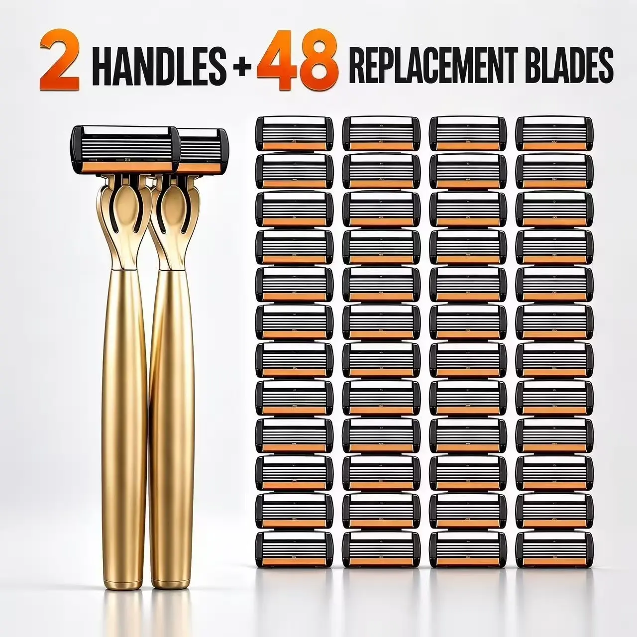 Premium Manual Razor for Men, Shaving Tool, 6-Blade Stainless Steel Head, Ergonomic Handle, 48 Replacement Blades, Perfect Gift for Travel & Daily Use