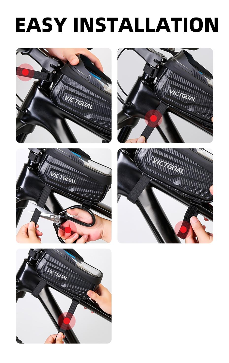 Bicycle Top Tube Frame Bag, Waterproof Bike Phone Holder 6.8″ Touchscreen Phone Storage Bag, Large Capacity Cycling Accessories for MTB Road Bike