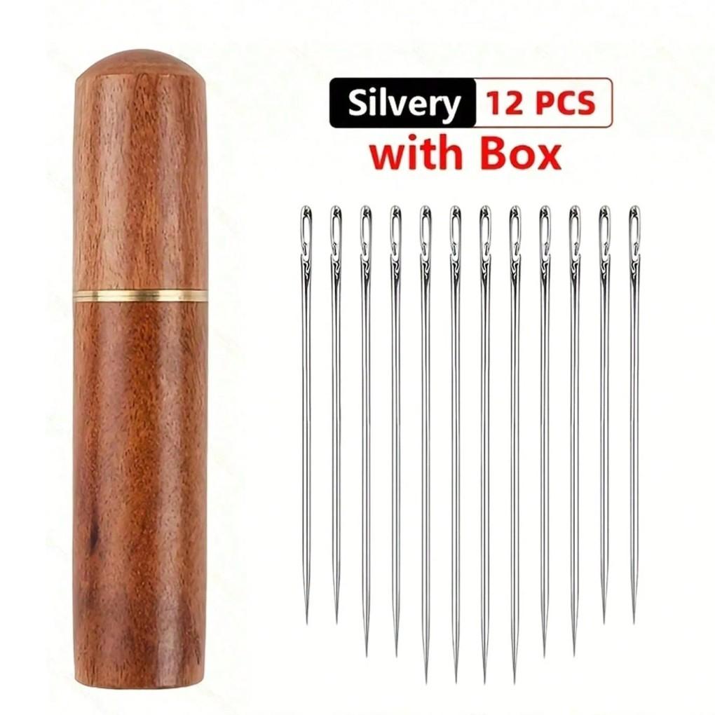 12-Pack Stainless Steel Sewing Needles with Side Holes, Elderly Handmade Sewing Needles, DIY Home Craft Supplies, Tail, Silver Color Tail