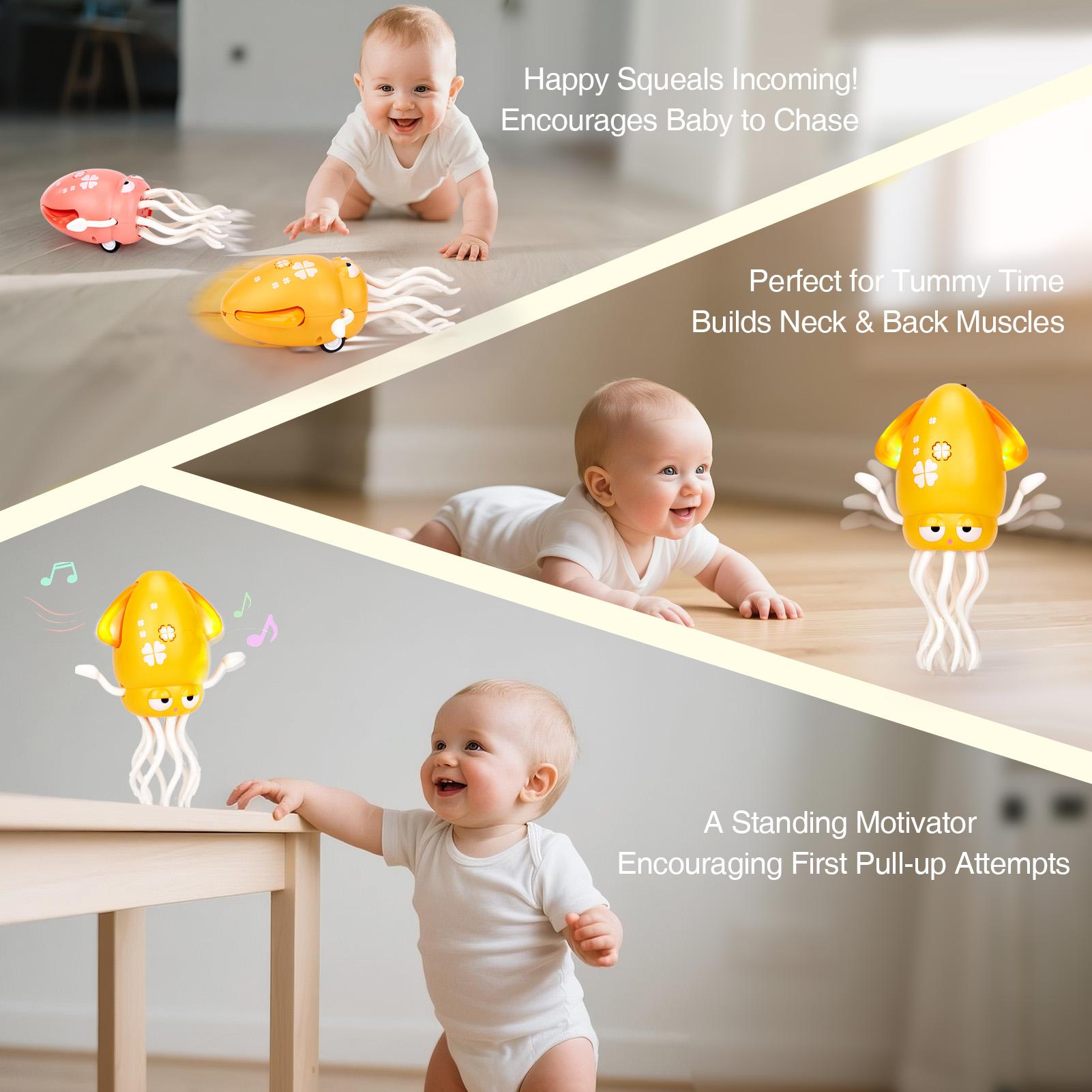 hahaland Dancing Squid Toy Baby Tummy Time Play Crawling Moving Rechargeable Wiggling Musical Funny Baby Girl Boy Birthday Dancing Octopus Baby Toy for 0-3-6-12 Monthes Baby Shower Gifts Toddler Toy Valentine's Day Easter Birthday Gift