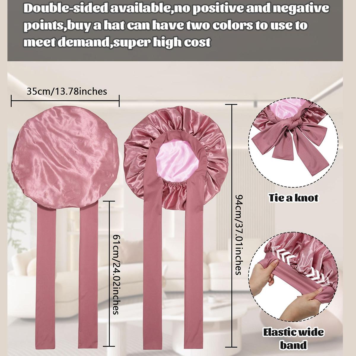 Reversible Double Layer Satin Bonnet for Women Silk-Like Bonnets for Sleeping Curly Hair Bonnet with Elastic Tie Band Sleep Cap Hair Wrap