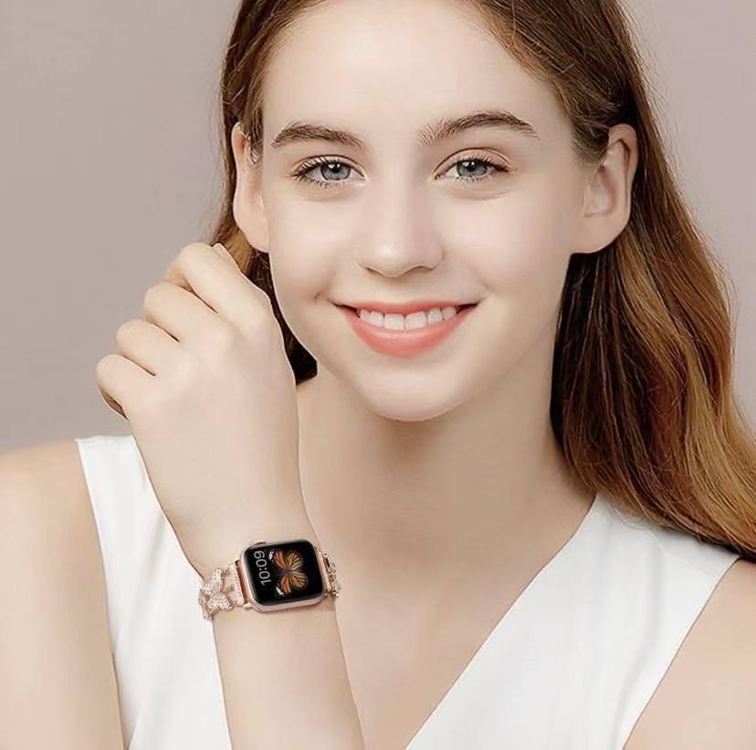 Fashion Butterfly Bling Band for Apple Watch 38mm 40mm 41mm 42mm – Iced Out Rhinestone Metal Strap, Sparkly Feminine Replacement Wristband, Lovely Holiday Gift Choice for Series 10/11 [Watch NOT Included]