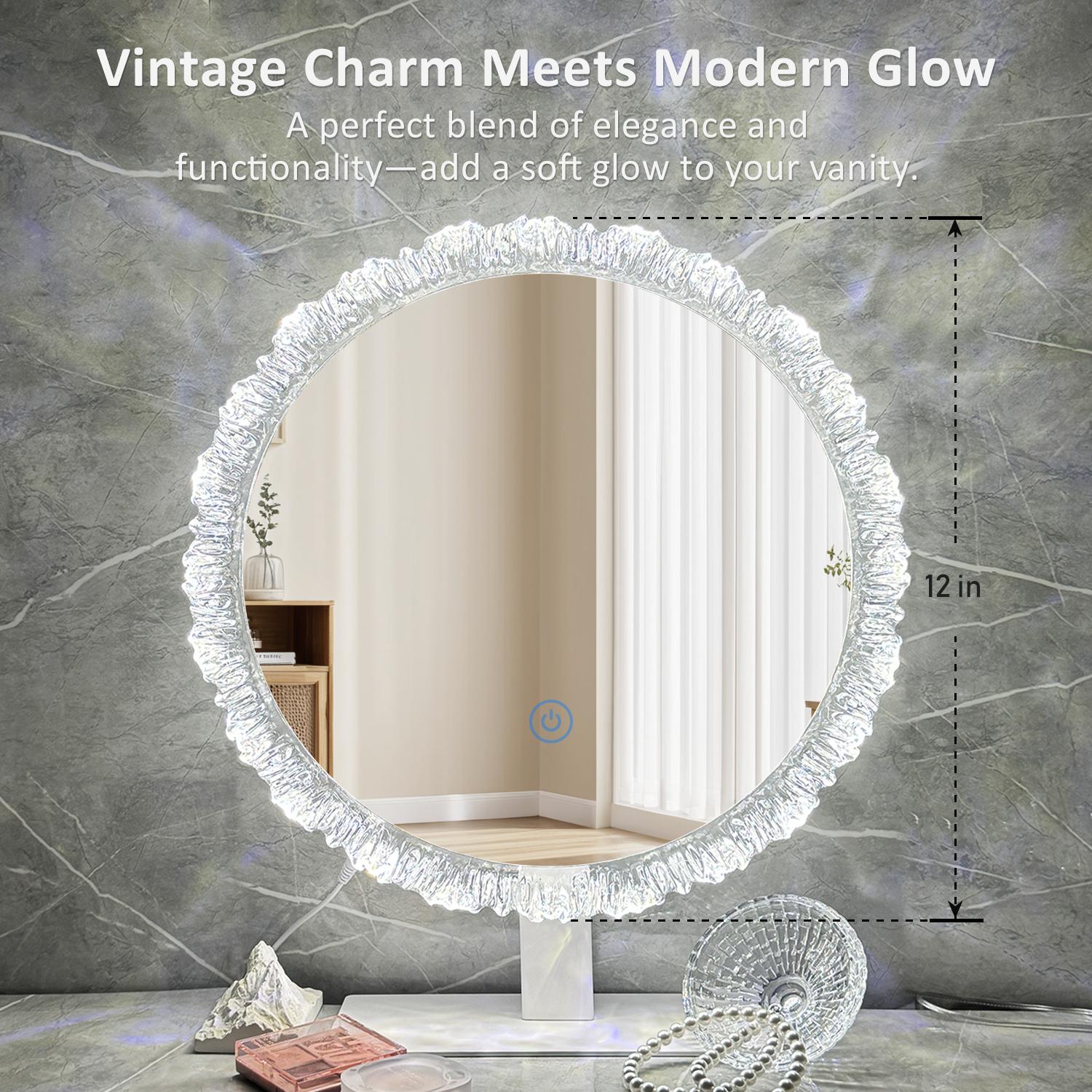 GALENTAL Elegant Iceberg Vanity Mirror with Light, Crystal LED Makeup Mirror with Dimmable 3 CCT, Touch Screen Control, Adjustable Desktop Makeup Mirror for Bathroom, Living Room, Bedroom, Best Gifts - HD Reflection