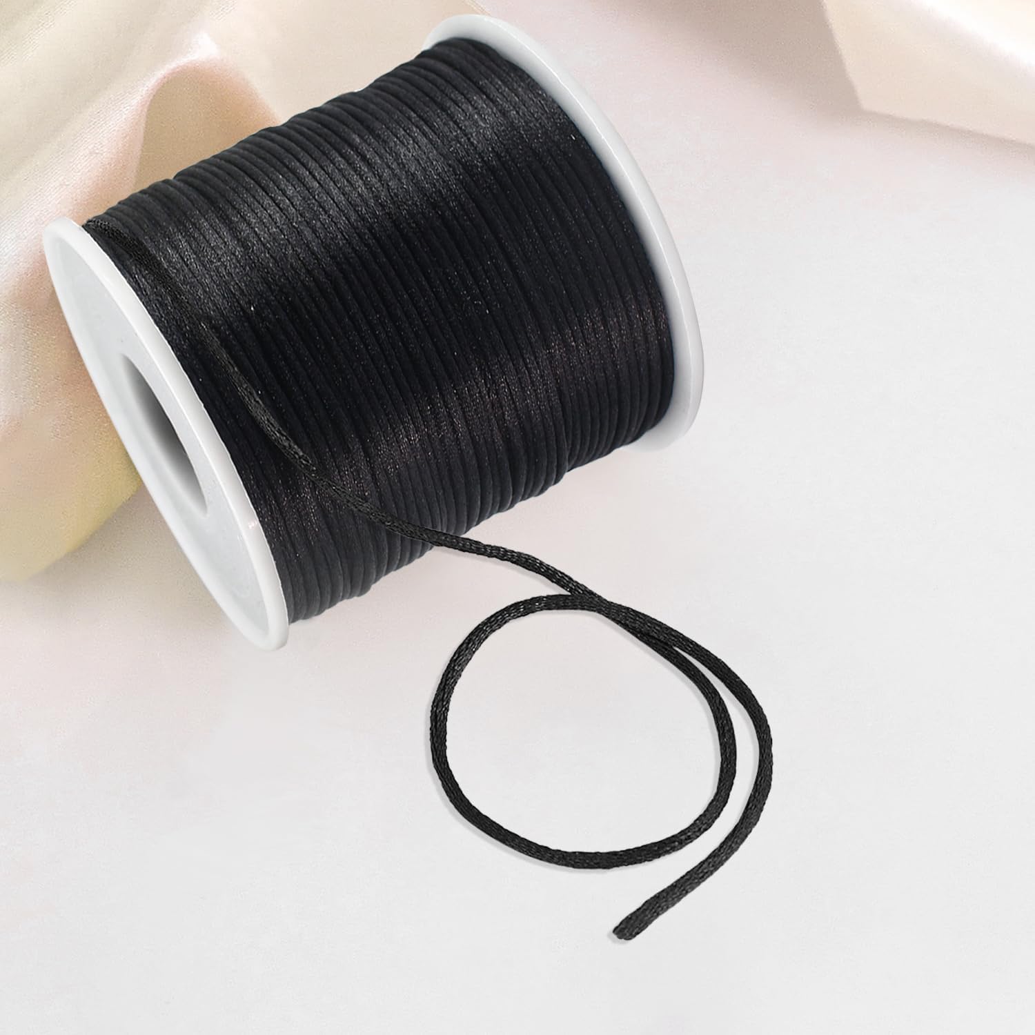 1mm Nylon Satin Rattail Cord - 110 Yds Long Length Chinese Knotting Cord for Bracelet, Necklace Making, Macrame Trim (Black), BE-12