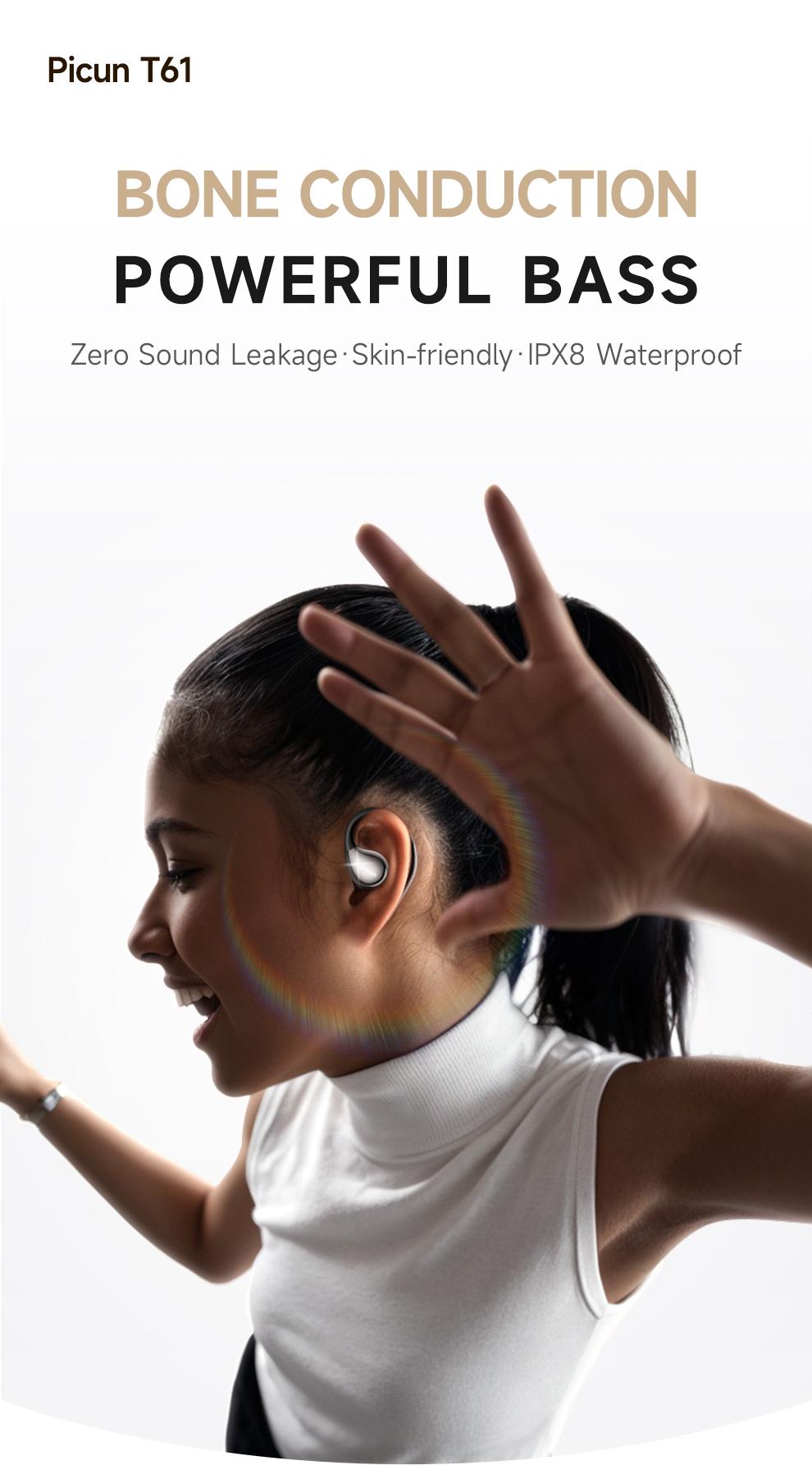 Picun T61 Wireless Bone Conduction Headphones, OWS Open Ear Earbuds with Earhooks, Bluetooth 5.4, Deep Bass, Lightweight & Sturdy, 25Hrs Playtime, IPX6 Waterproof, for Cycling Yoga Gym Workouts Picun T61 Wireless Bone Conduction Headphones, OWS Open Ear Earbuds with Earhooks, Bluetooth 5.4, Deep Bass, Lightweight & Sturdy, 25Hrs Playtime, IPX6 Waterproof, for Cycling Yoga Gym Workouts