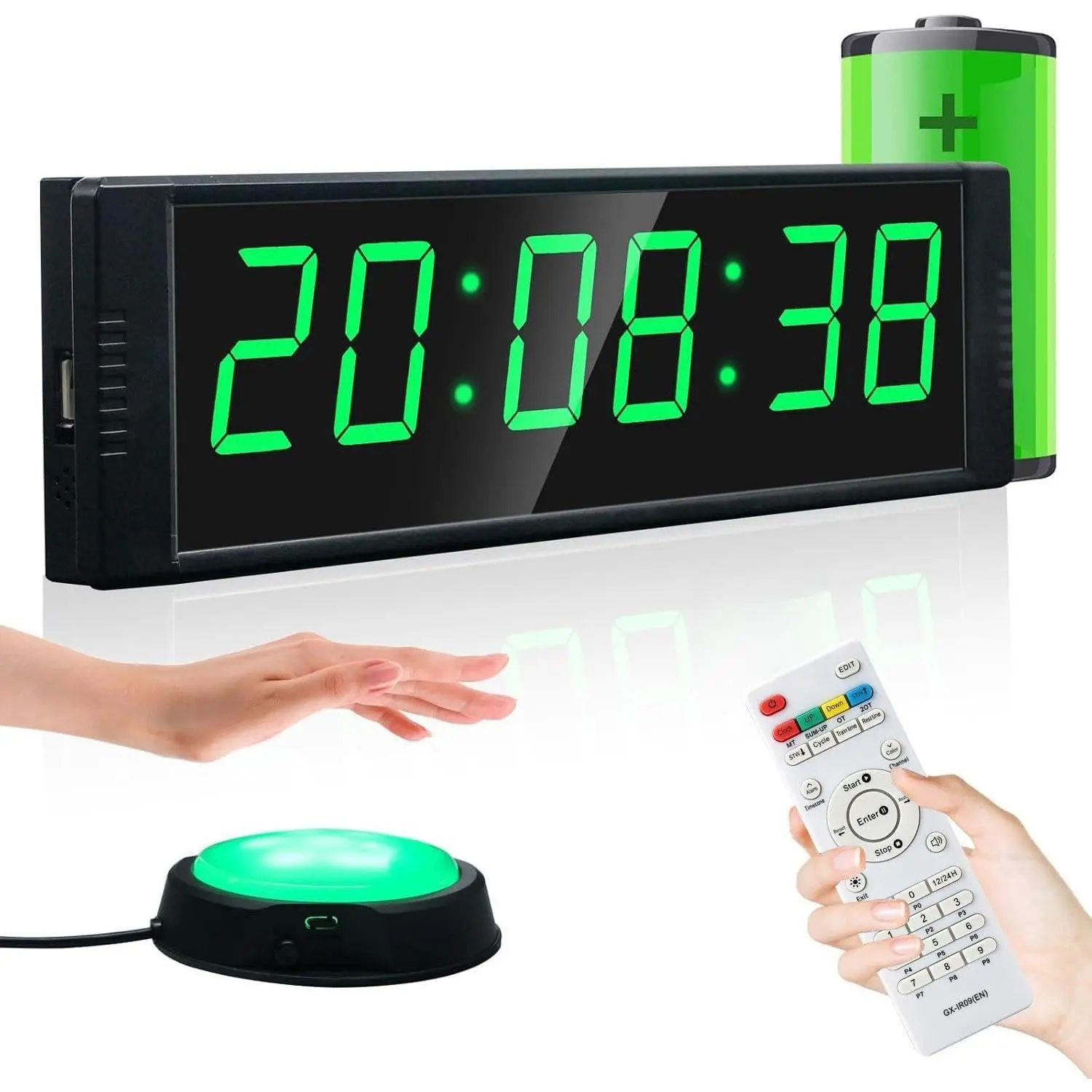Gym Timer Clock for Home Gym, Fitness Timer with Stopwatch Button, Large Digital Stopwatch Countdown Clock, 12/24H Digital Wall Clock