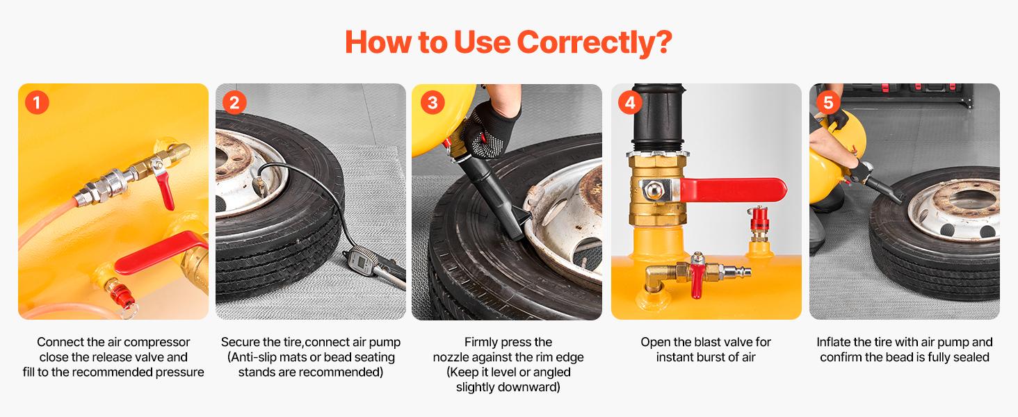 VEVOR Air Tire Bead Seater, 10 Gal/ 37.9 L, Heavy Duty Tire Bead Blaster Tool, 87-116 PSI Operating Pressure, Air Trigger Seating Inflator for ATV, Tractor, Pickup, Truck, Jeep, RV, UTV, Yellow VEVOR Air Tire Bead Seater, 10 Gal/ 37.9 L, Heavy Duty Tire Bead Blaster Tool, 87-116 PSI Operating Pressure, Air Trigger Seating Inflator for ATV, Tractor, Pickup, Truck, Jeep, RV, UTV, Yellow