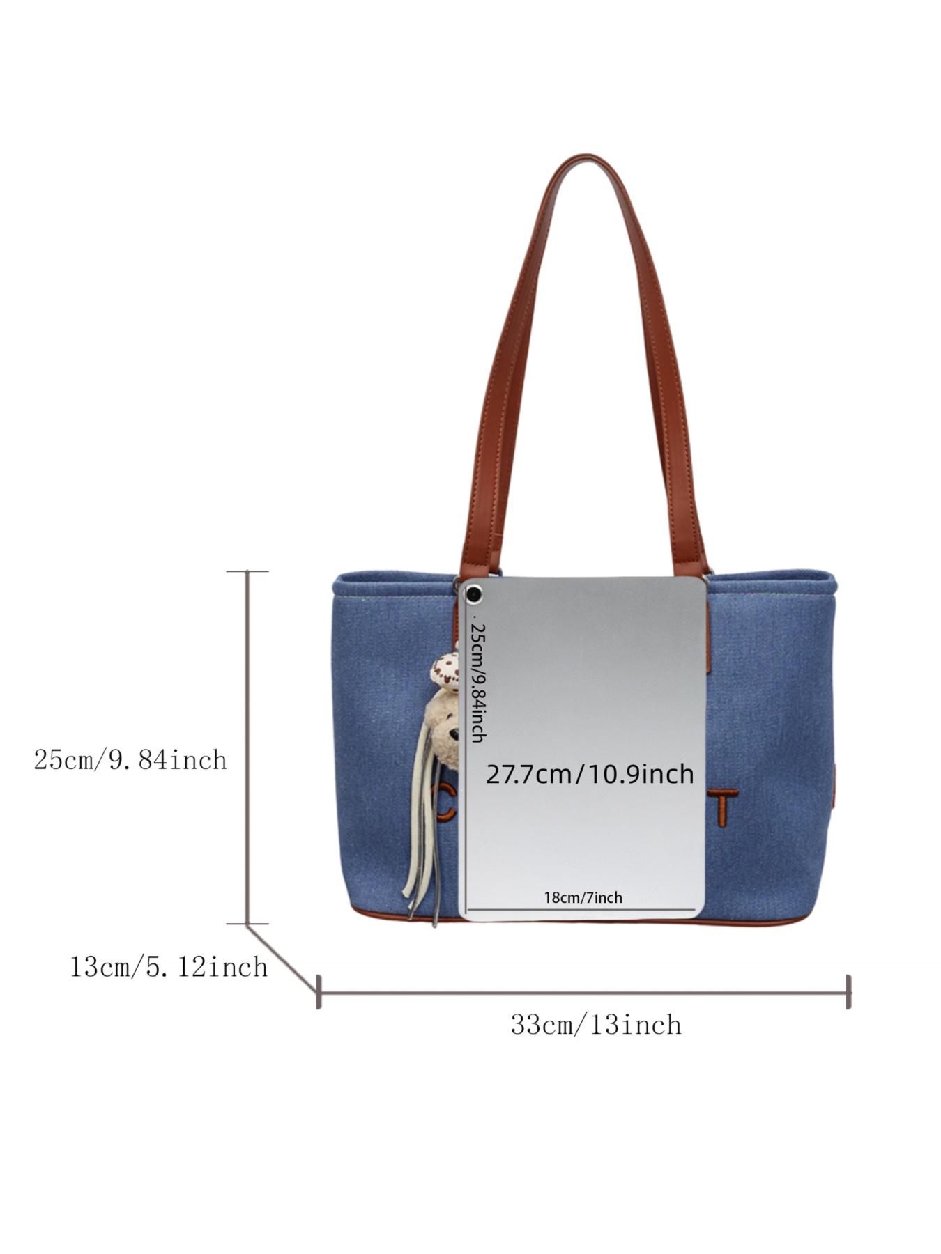 Fashionable and lightweight luxury large-capacity letter-embroidered tote bag, convenient and niche with cute bear pendant for daily commute shoulder/handbag