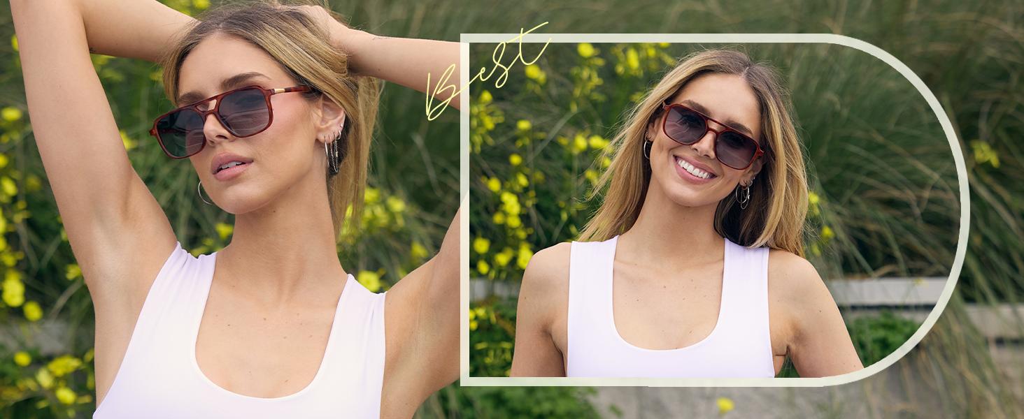 SOJOS Retro Aviator Sunglasses for Women Men,Trendy Rectangle Womens Mens Shades Sun Glasses SJ2202