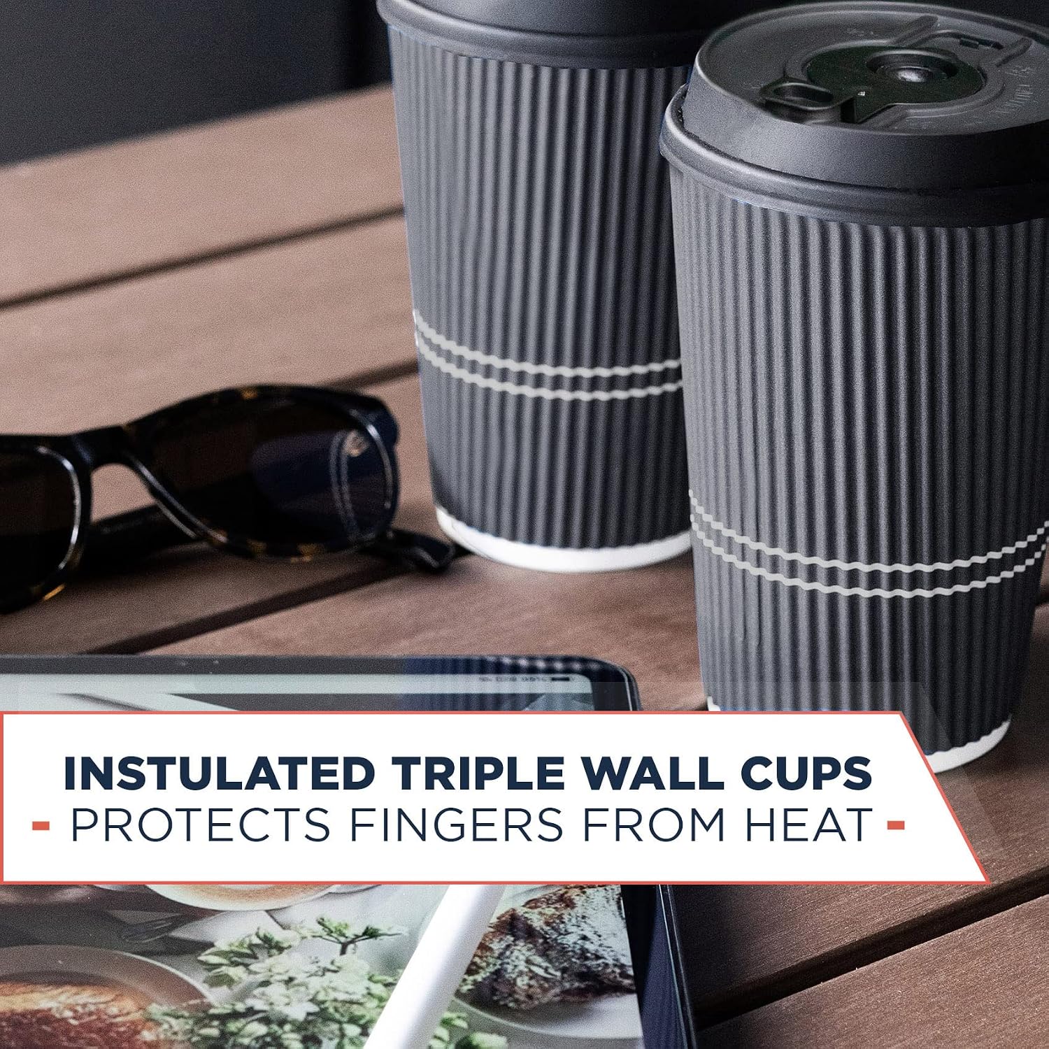 Disposable Coffee Cups With  - 12 oz To Go Coffee Cup With Lid (80 Set). Durable Togo Travel Paper Hot Cups Insulated For Hot and Cold Beverage Drinks, No Sleeves Needed (Dusk Grey)