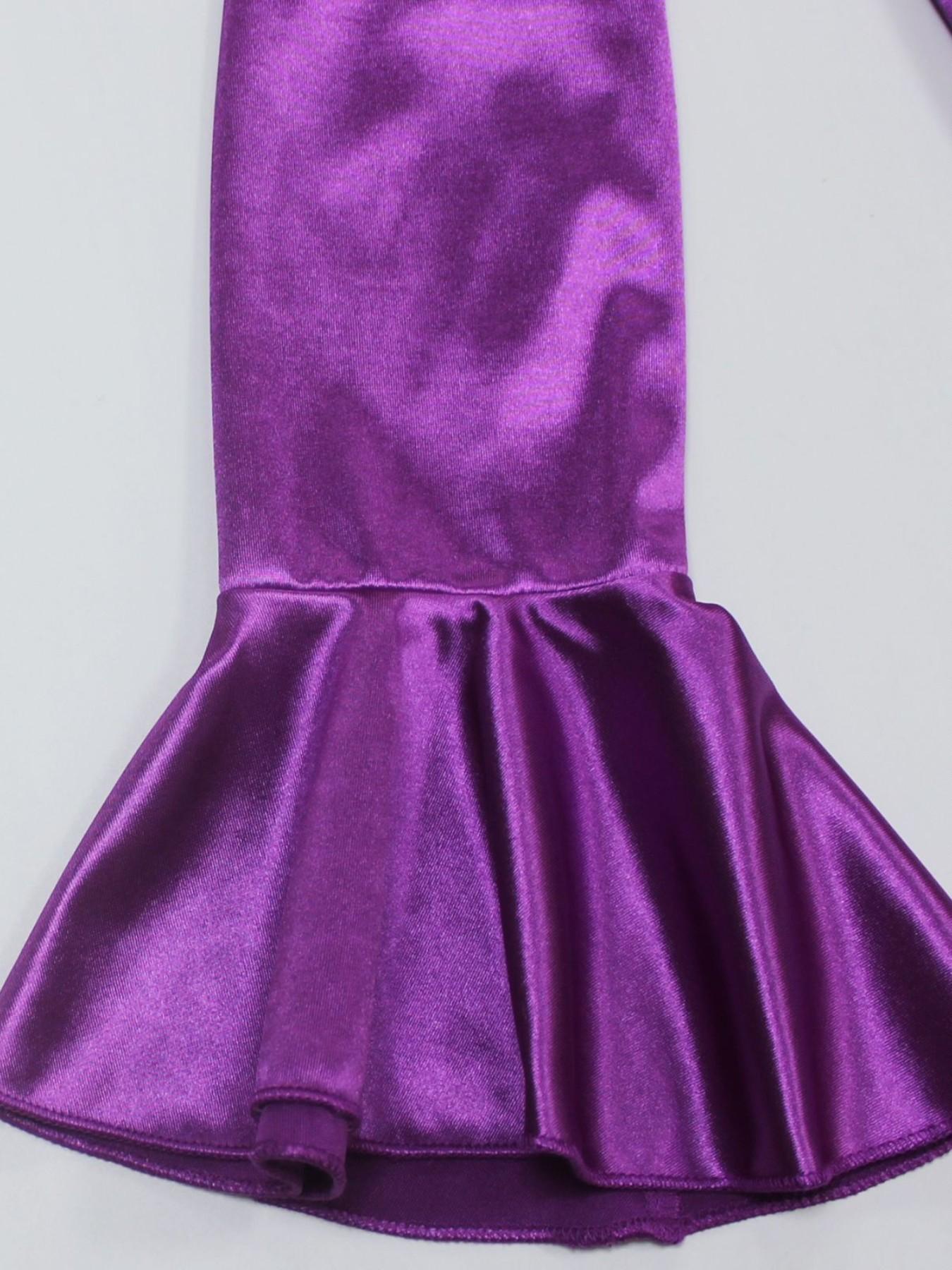 Plus Size V Neck Bell Sleeve Fish Tail Dress, Fitted A-Line Asymmetrical Ruffle Evening Gown, All-Season Formal Wear