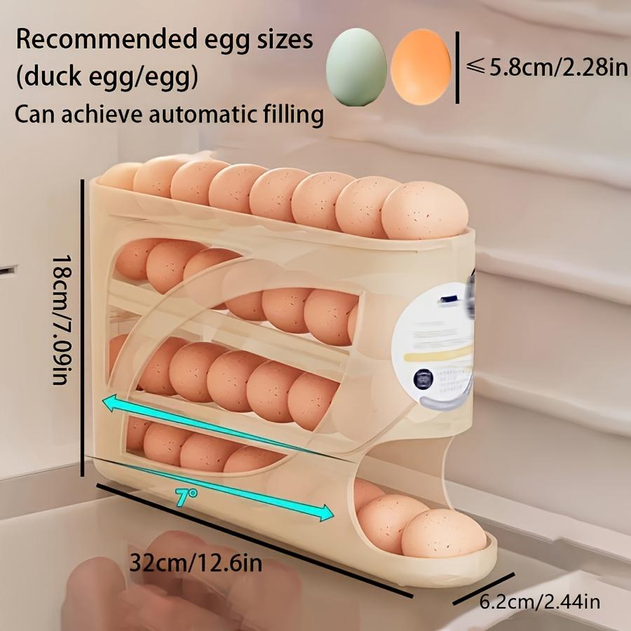 4 Layer Rolling Egg Rack, Space Saving Side Door Design, Holds 30 Eggs, Smooth Finish, Convenient Handle, Kitchen and Fridge Storage