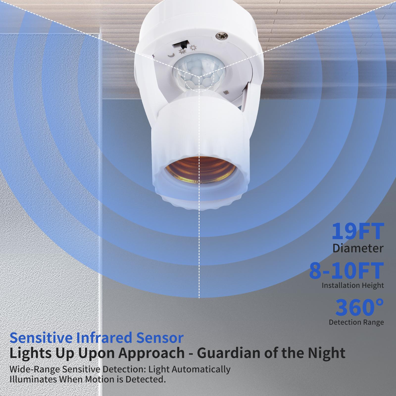 (2-Pack) Smart E27 Motion Sensor Light Socket | 360° Motion Detection, Energy Saving, No Drilling Required