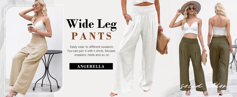 Angeralla Christmas gifts High Waisted Plicated Side Pocket Wide Leg Long Palazzo Casual Pants Angeralla Christmas gifts High Waisted Plicated Side Pocket Wide Leg Long Palazzo Casual Pants