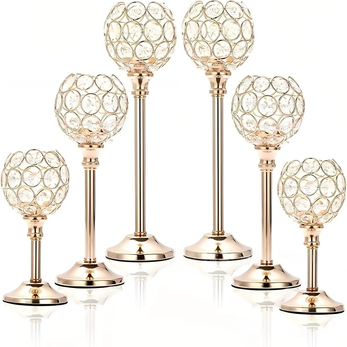 Pack Of 6pcs/3pcs Candle Holders For Pillar Candles,Gold Candle Holders Bulk Wedding Centerpieces Metal Crystal Candlestick Holders Stand For Table Party Church Decor