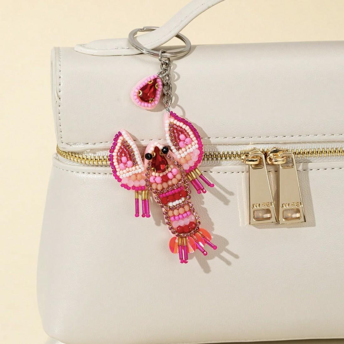 Handmade Beaded Lobster Keychain, Elegant Beach Accessory, Perfect for Handbags & Wallets, Unique Jewelry Gift Idea