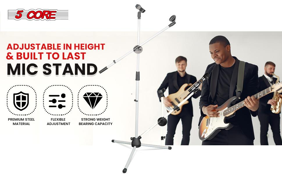 Mic Stand 2Pcs Floor Height Adjustable Tripod Microphone Stands w Telescoping Boom Arm