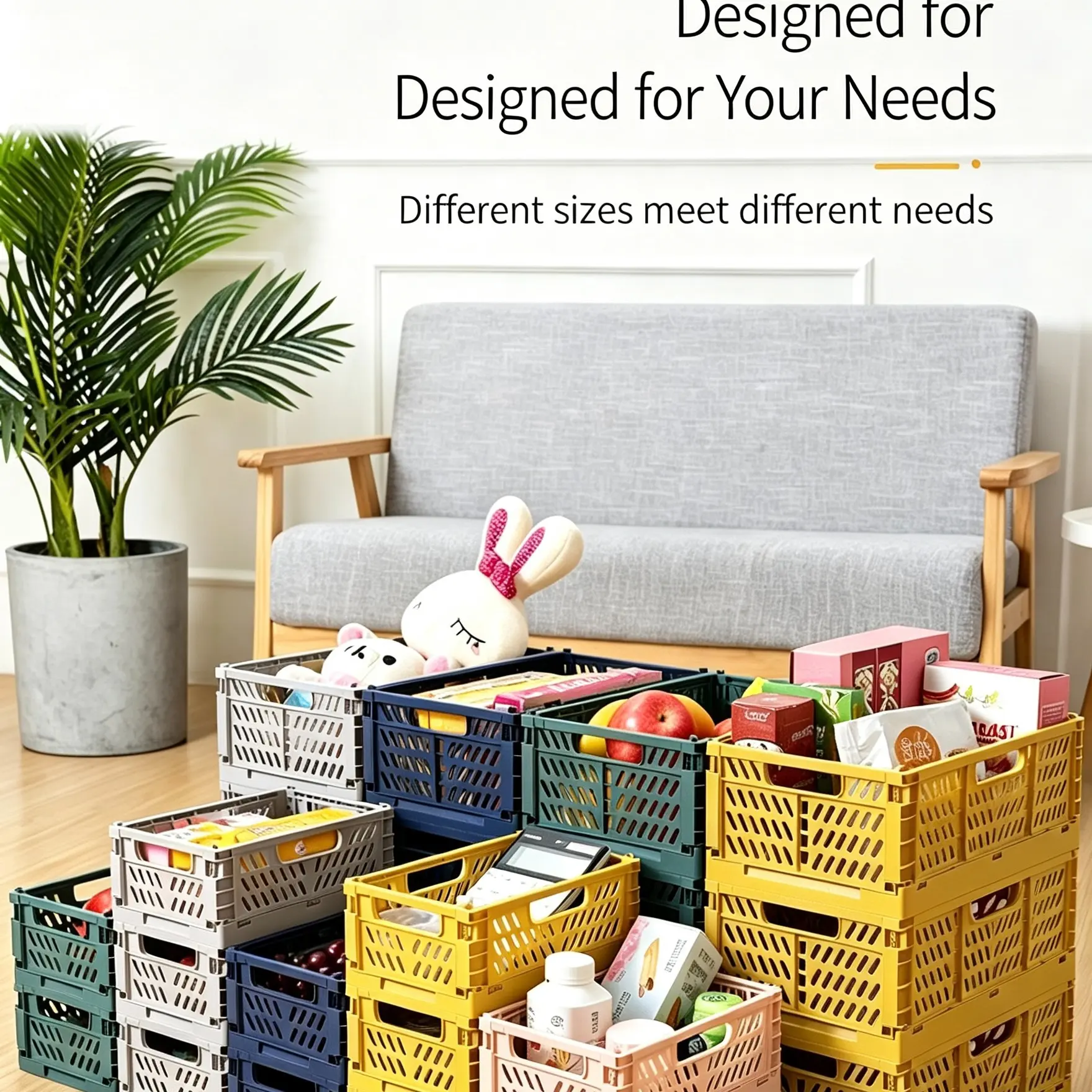 2-Pack Foldable Plastic Storage Baskets, Stackable Desktop Organizer, Snack Box, Living Room Refrigerator Storage, Miscellaneous Basket