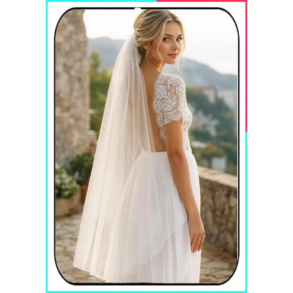 1 Tier Ivory Fingertip Bridal Tulle Wedding Veil with Comb and Cut Edge