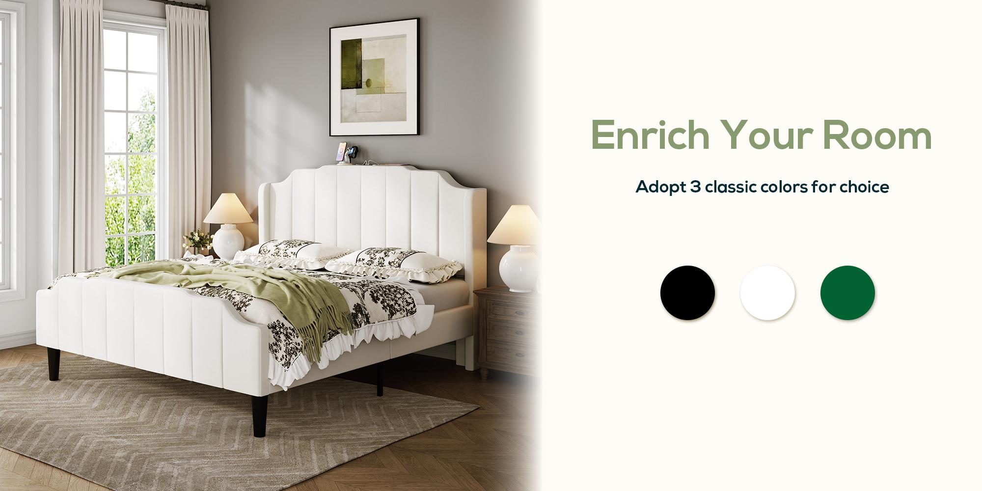 MUTICOR Upholstered Bed Frame with Power Outlets,Full/King/Queen Bed Frame, Velvet Classic Headboard & Footboard, No Box Spring Needed,Solid Wood Slats#TikTokShopBlackFriday #ChristmasGifts