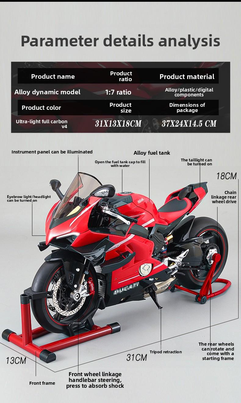 Ducati V4 SP 1:7 Diecast Motorcycle Model with Kickstand Realistic Engine Sound Smoke Effects Detailed Racing Replica for Motorcycle Fans Collection & Gift