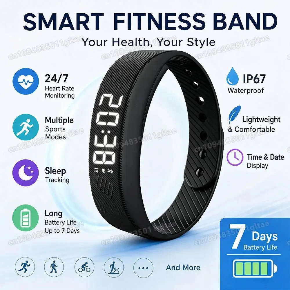 HW12 Silent Alarm Wristband Cool Gadgets - 50mAh Vibrating Alarm Clock Watch for Heavy Sleepers, Adjustable Silicone USB Rechargeable Smart Bracelet, Memory Function Black Fitness Tracker for Men Wearable